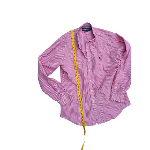 Ralph Lauren Mens Classic-Fit Button-Down Shirt Pink & White Striped Long Sleeve - Picture 4 of 5